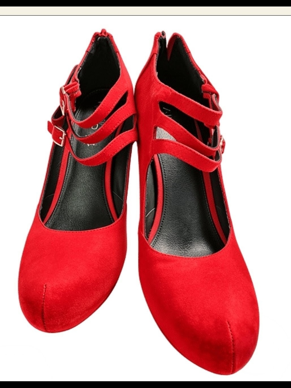 Aldo Red Triple-Strap Mary Jane Heels